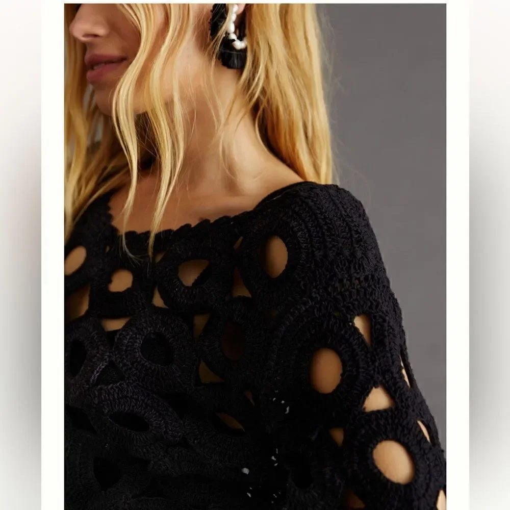 Anthropologie crocheted cut out topper